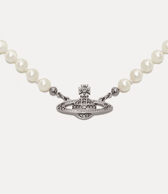 Vivienne Westwood Mini Bas Relief Pearl Choker in platinum/crystal/pearl